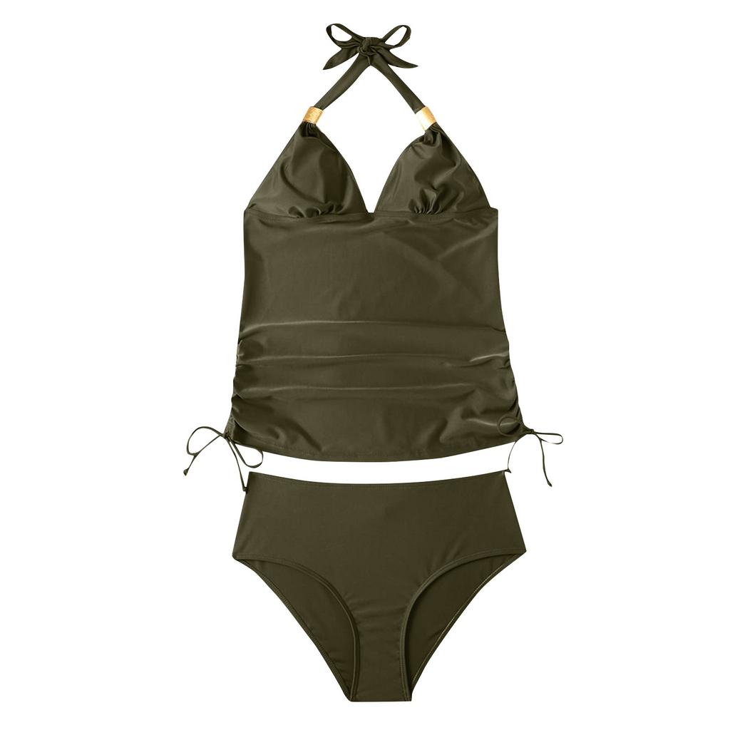 Women's Solid Color Panel Split Flat Angle Large Swimsuit Swimwear Bathing Suit