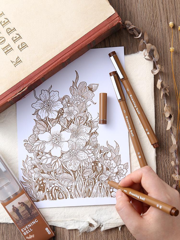 Водостойкий коричневый линер Cai Mo: Вечерний звон Техническая ручка для манги и эскизов