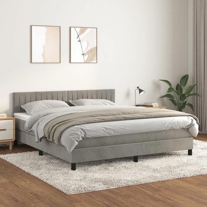 Maison Exclusive - Sommier à lattes de lit et matelas Gris clair 160x200cm Velours