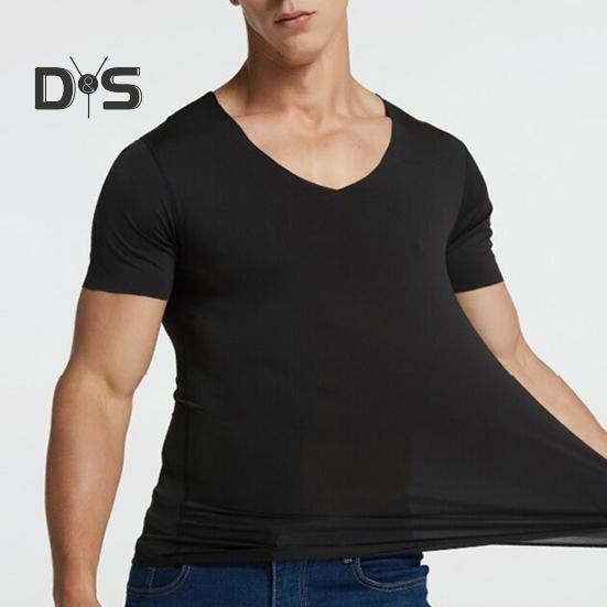 Мужские футболки Ice Silk, повседневная спортивная футболка с коротким рукавом, летняя дышащая влагоотводящая майка с V-образным вырезом