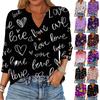 Women's Loose 7-inch Sleeve Top with Heart Print
