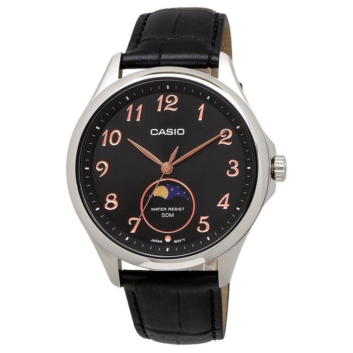 Casio Стандартные аналоговые мужские часы с фазами Луны MTP-M110L-1AV Черная кожа