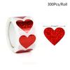 300Pcs/roll Sparkle Heart Stickers Red Love Scrapbooking Adhesive Sticker for Valentines Day Wedding Gift Box Bag Decoration 1''
