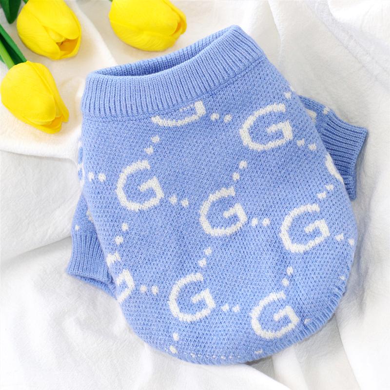 Синий свитер для собаки, креативный вязаный свитер с буквами для щенков, осенне-зимняя одежда для домашних животных, теплый пуловер Тедди, мягкая домашняя одежда из бишона