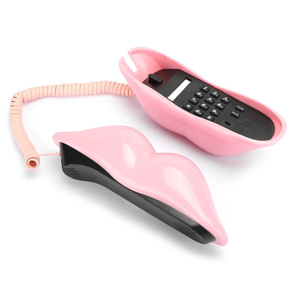 European   Home Telephone Fashionable Pink Lips Shape Desktop Landline Phone