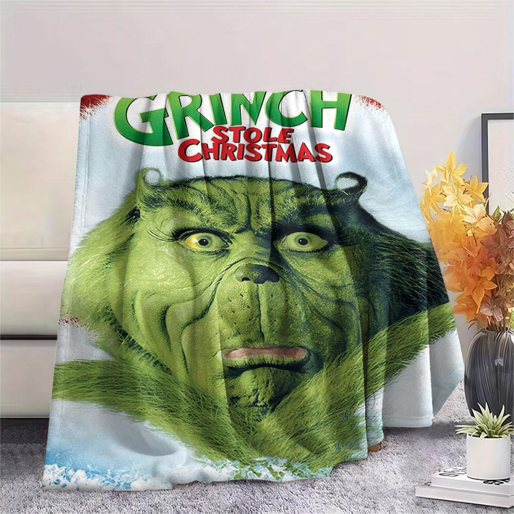 Christmas Grinch Cartoon printing Flannel Blanket Bedroom Sofa Camping Warm blanket Gifts for family and friends-MJ016