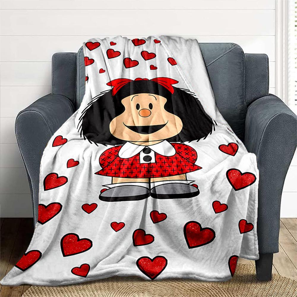 1PC Mafalda Hearts Outdoor Blanket Lightweight Flannel, Soft & Warm, All-Season Use for Sofa, Outdoor, Camping, Living Room, Office30