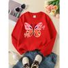 European sizes Girls Soft Crewneck Sweatshirt Pink Orange Butterfly Print Pattern, Casual All-Match for Fall Winter, Ideal Present.