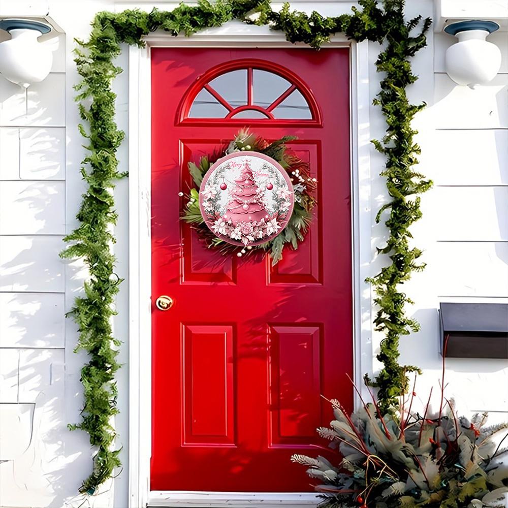 Деревянная розовая рождественская табличка, круглое украшение «Счастливого Рождества» для декора на входную дверь, стену, идеальный рождественский подарок