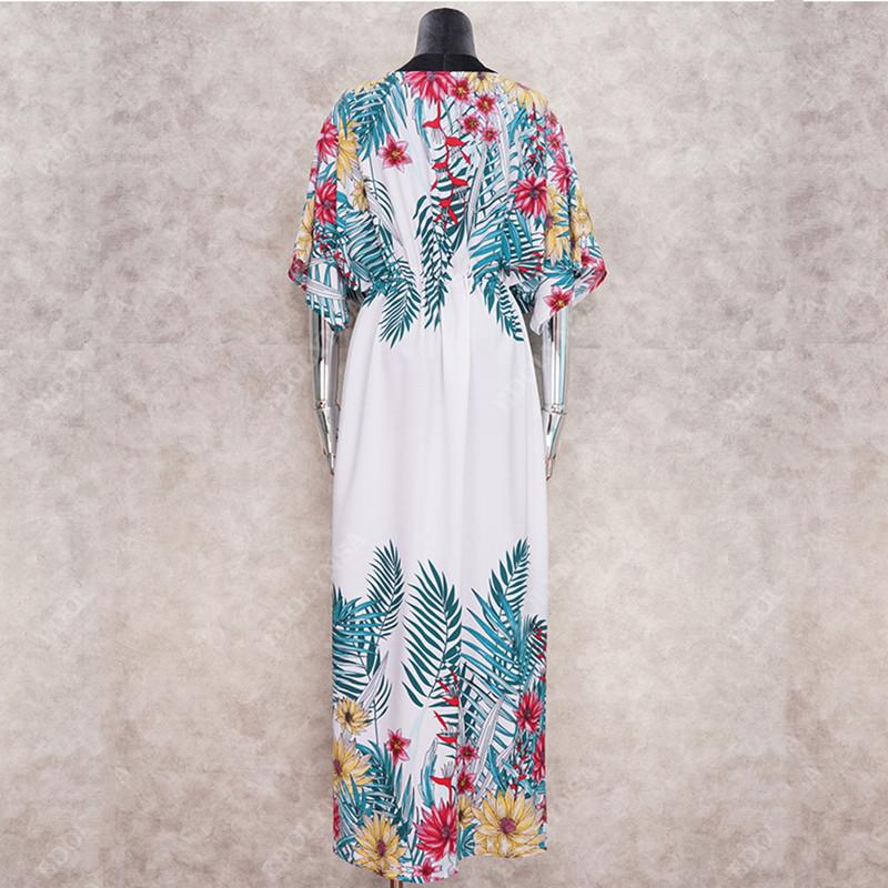 Пляжная накидка с цветочным принтом, туники для пляжа, длинный кафтан, накидка на бикини, халат de Plage, саронг, пляжный купальник, накидка Q1053