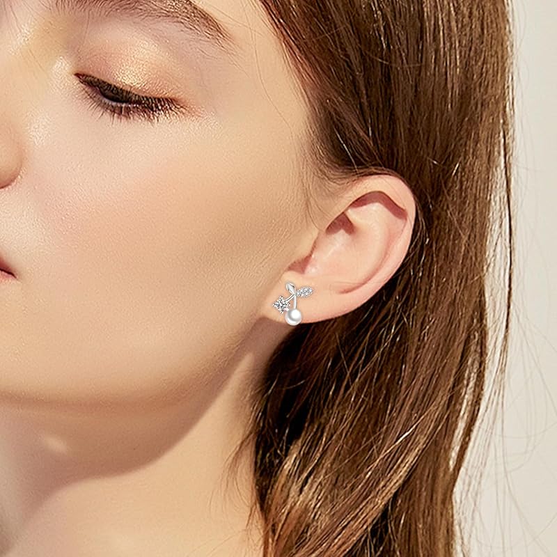 Zoomers Earrings Cherry Cherry Silver Zirconia Plating Cute Popularity South Korea Fashion Accessories Jewelry Fashionable Gift Present Gift Beautiful