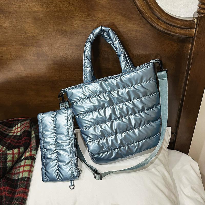 Зимняя стеганая сумка-тоут из хлопка для женщин, модная повседневная сумка-мессенджер, дизайнерская дутая сумка, большая вместительная сумка через плечо
