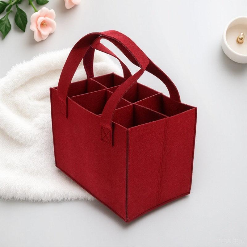 1Pcs Multi-Cell Felt Wine Bottle Carrier Bag Holds 6 Bottles Sturdy Handle Reusable Portable Tote for Gift Party Picnic Travel