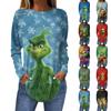 Женская свободная футболка с длинным рукавом с круглым вырезом и принтом, верхний пуловер