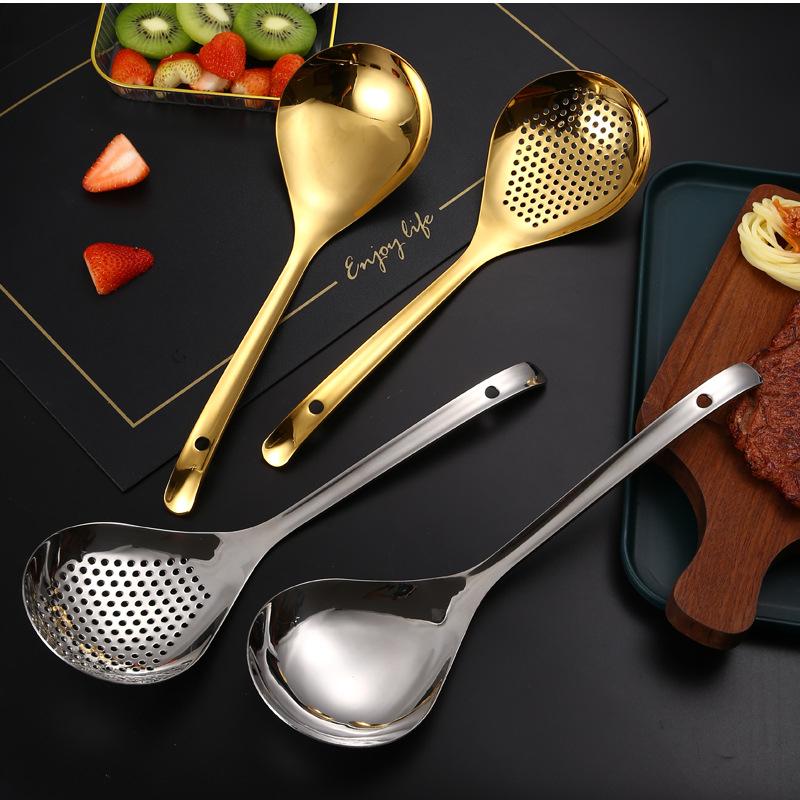 304 Stainless Steel Large Colander Soup Skimmer Ladle Kitchen Filter Ramen Spoon Oil Strainer Tableware Kitchenware for Home