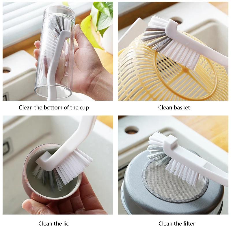 Japanese Style Sink Brush Cleaning Cup Brush With Long Handle Elbow Design Tail Hole Wall Hanging Crevice Cleaning Accessories