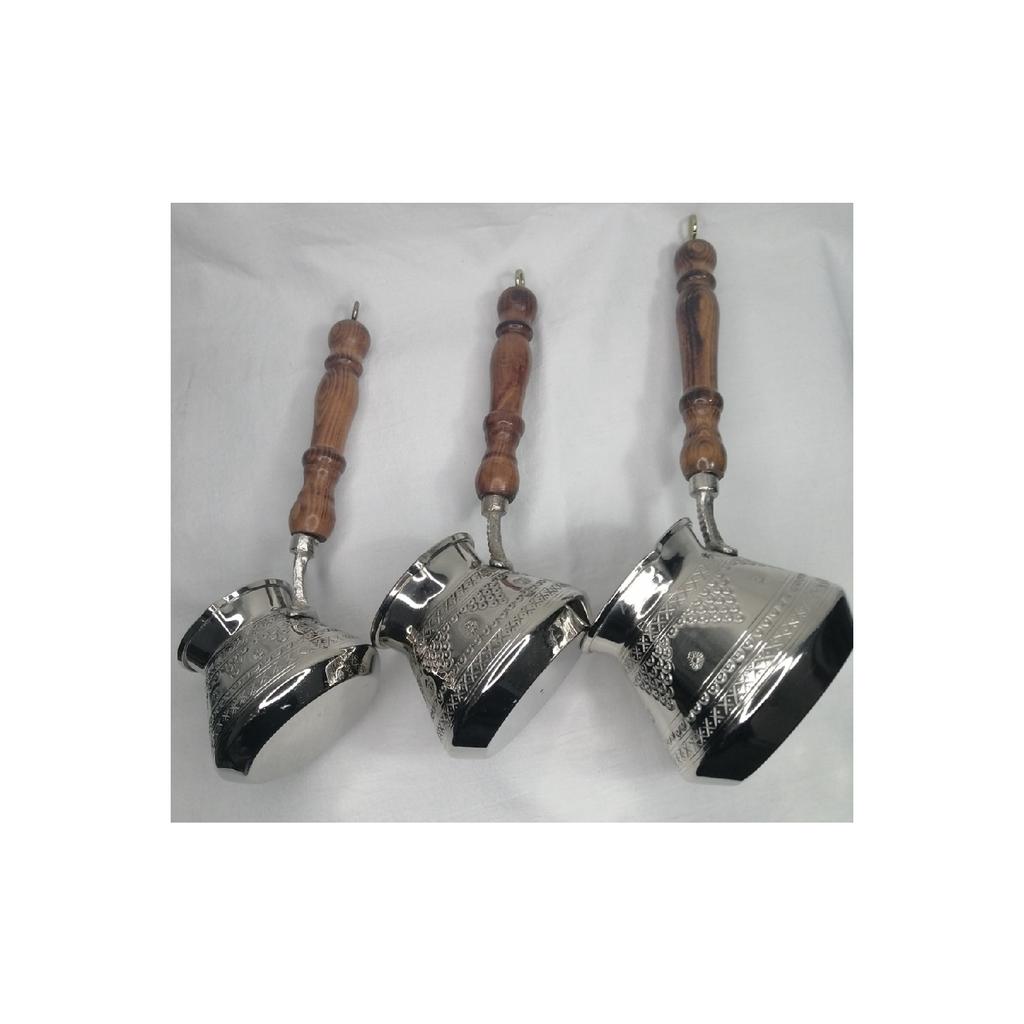 Медный набор из 3-х кофейников ручной работы с деревянной ручкой, модель винограда