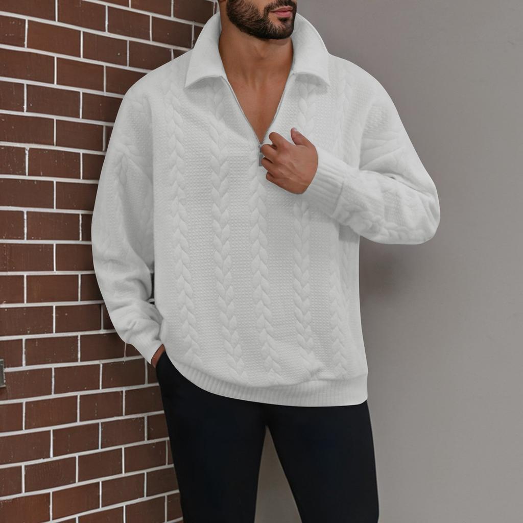 Мужская зимняя однотонная повседневная толстовка с длинным рукавом и круглым вырезом на молнии