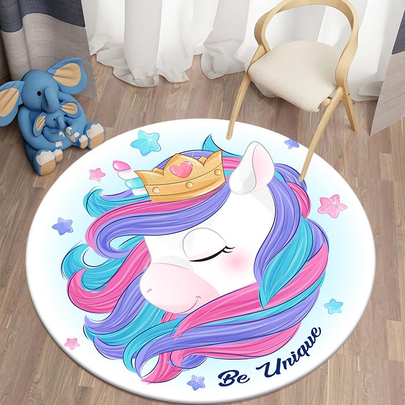 Детские коврики с единорогом для гостиной, детские коврики с животными, детские игровые круглые коврики в детскую комнату, домашний декор, напольные коврики