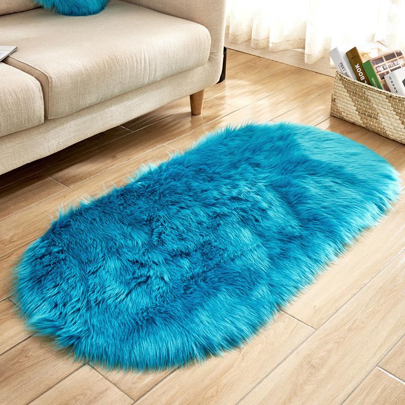 Modern Minimalist Artificial Wool Oval Rug For Living Room Bedroom Floor Decor