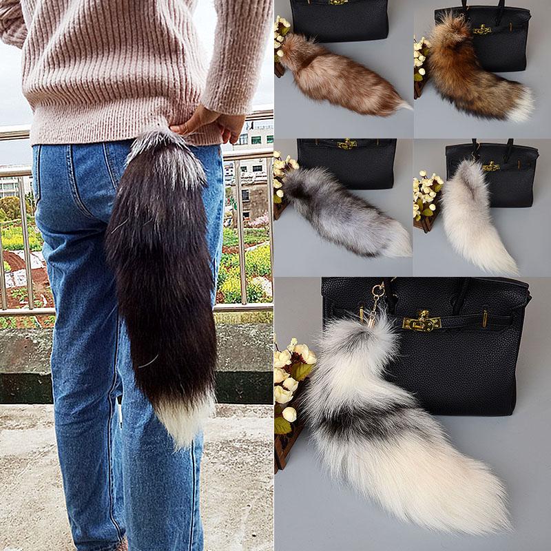 Charm Long Pendant Fluffy Fox Tail Fur Keychain Handbag Accessories Keyring Fashion Lovely 40cm