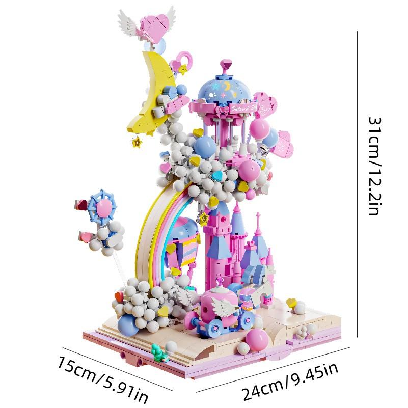 Castle In The Sky Princess Villa House Book with Light Rainbow Park Paradise Building Blocks Bricks Model Assembly Toy Kid Gifts