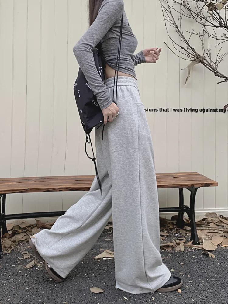 Женские повседневные брюки с широкими штанинами и эластичным поясом: Свободный крой, длина до пола, спортивные брюки для ранней осени