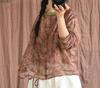 Women Vintage Print Floral T-Shirts Spring Tees Ramie High Quality Long Sleeve Clothes Women T-Shirts