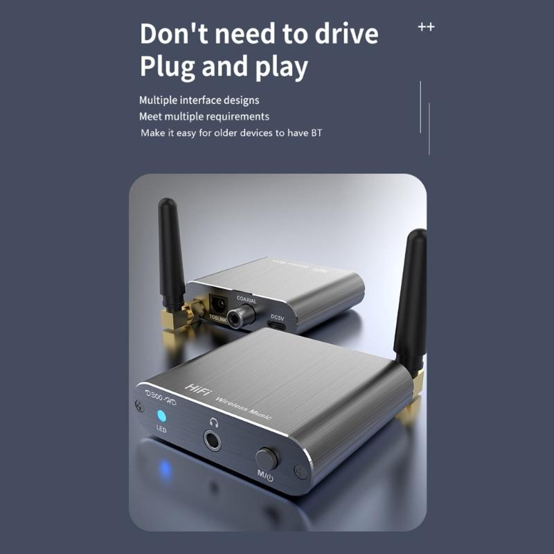 D300 Alloy Wireless Audio Adapter Bluetooth-compatible5.2 Audio Receiver Support Coaxial/Aux Audio /Optical Fiber Output