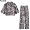 TAOVK Женские брючные костюмы, сексуальные леопардовые мини-топы с v-образным вырезом и короткими рукавами, рубашки + широкие брюки, комплекты из 2 предметов, верхняя одежда