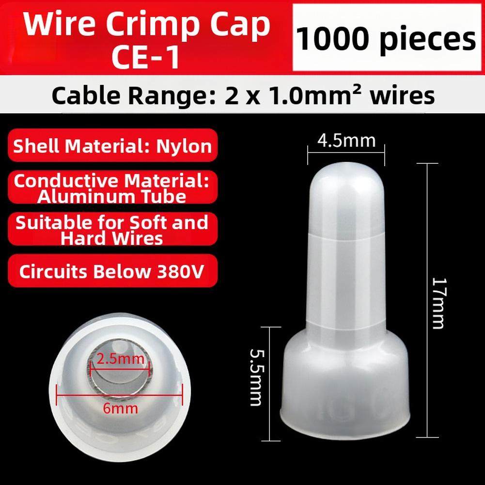 1000pcs Nylon Closed End Crimp Terminal Set 1X 2X 5X Wire Connector Pack for Electricians Home Decoration and Repair