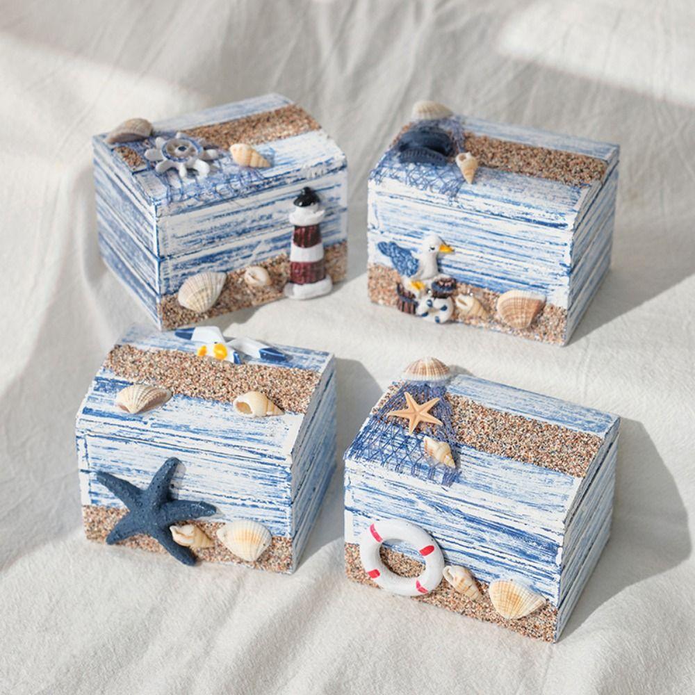 Density Board Beach Box Ornaments Ocean Style Jewelry Storage Box Seashells Wooden Box Storage Box