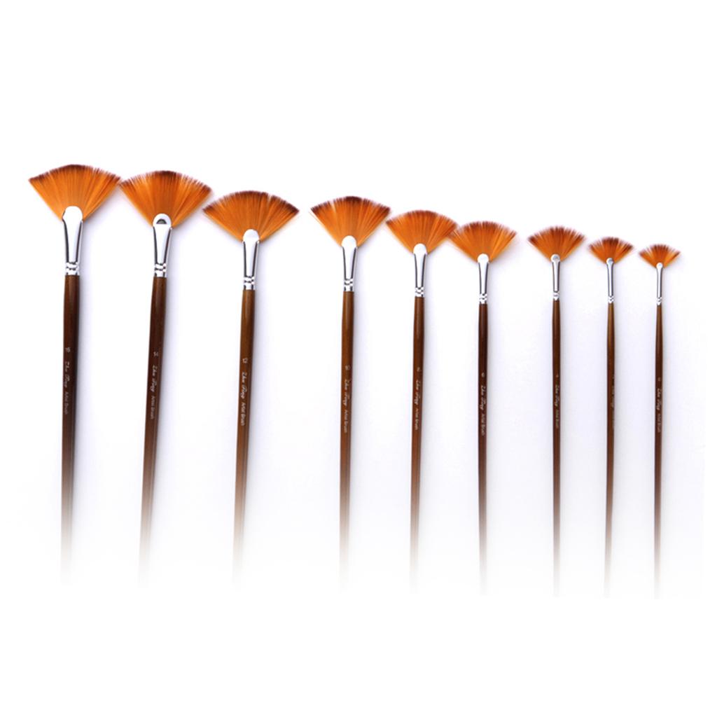 9 шт. набор веерных кистей для рисования, мягкая нейлоновая кисть для волос для акварельной, масляной, акриловой гуаши