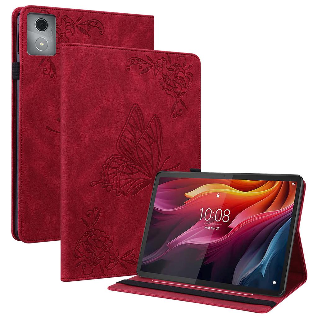 Чехол-книжка для Lenovo Tab K11 Plus, с тиснением «Цветок и бабочка», из ПУ-кожи, с отделениями для карт