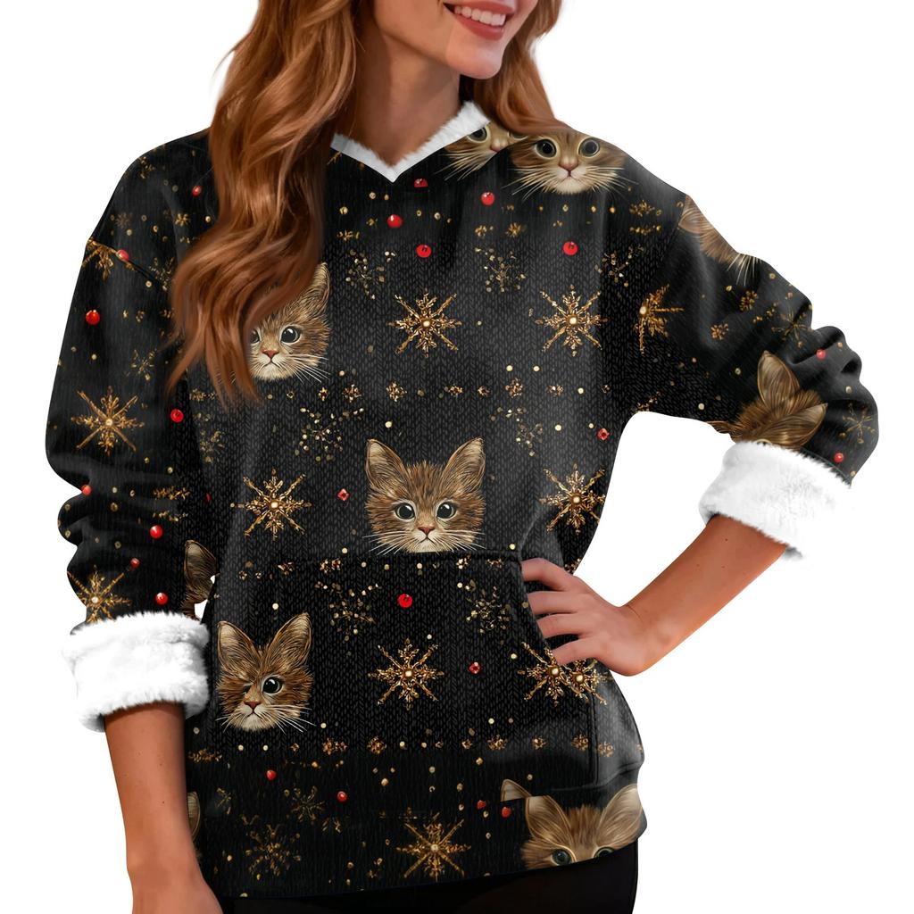 Women's Fashion Casual Long Sleeve Christmas Printed Hooded Sweatshirt