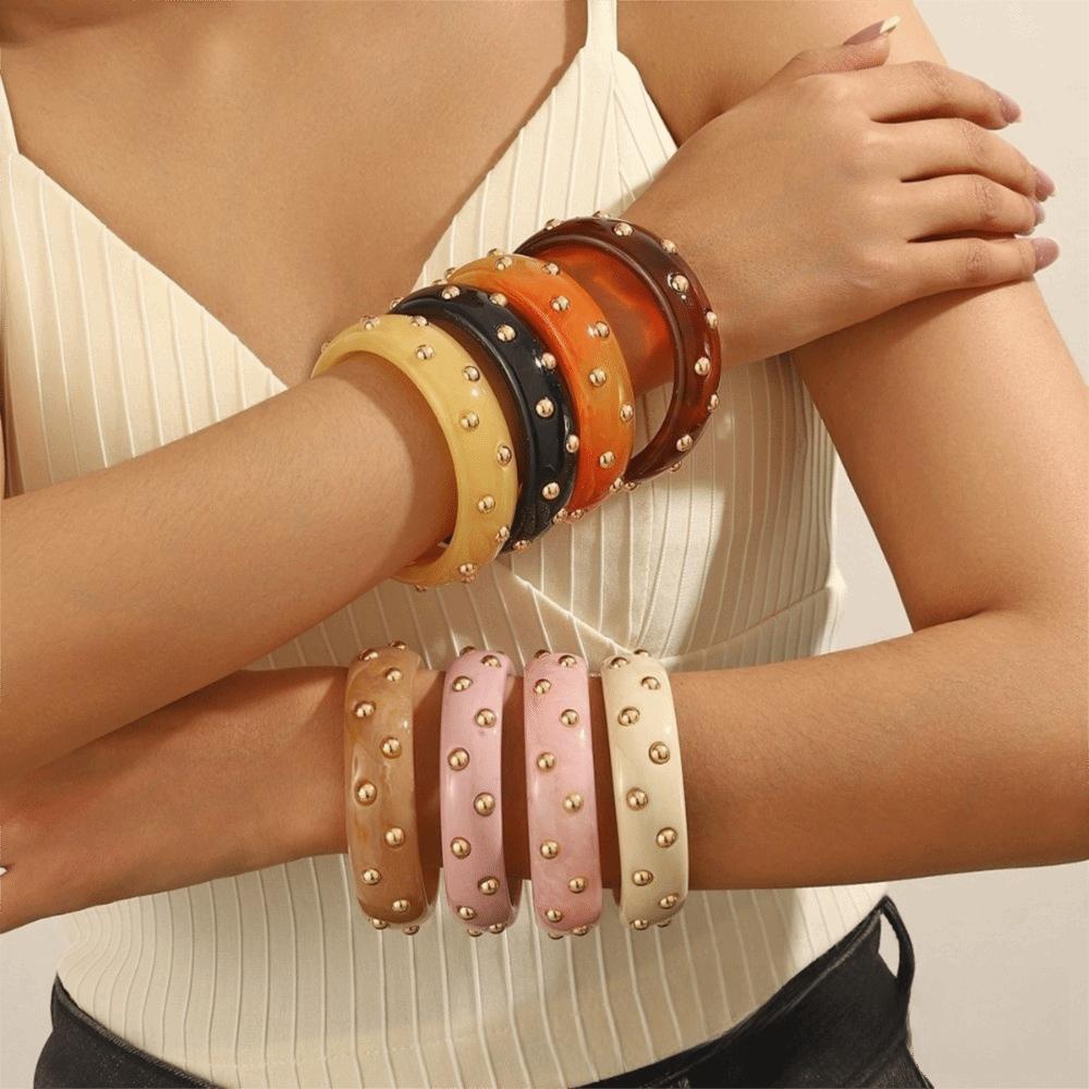 Punk Style Resin Bangle Vintage Chunky Bracelet Metal Point Wide Bangle Women Accessories