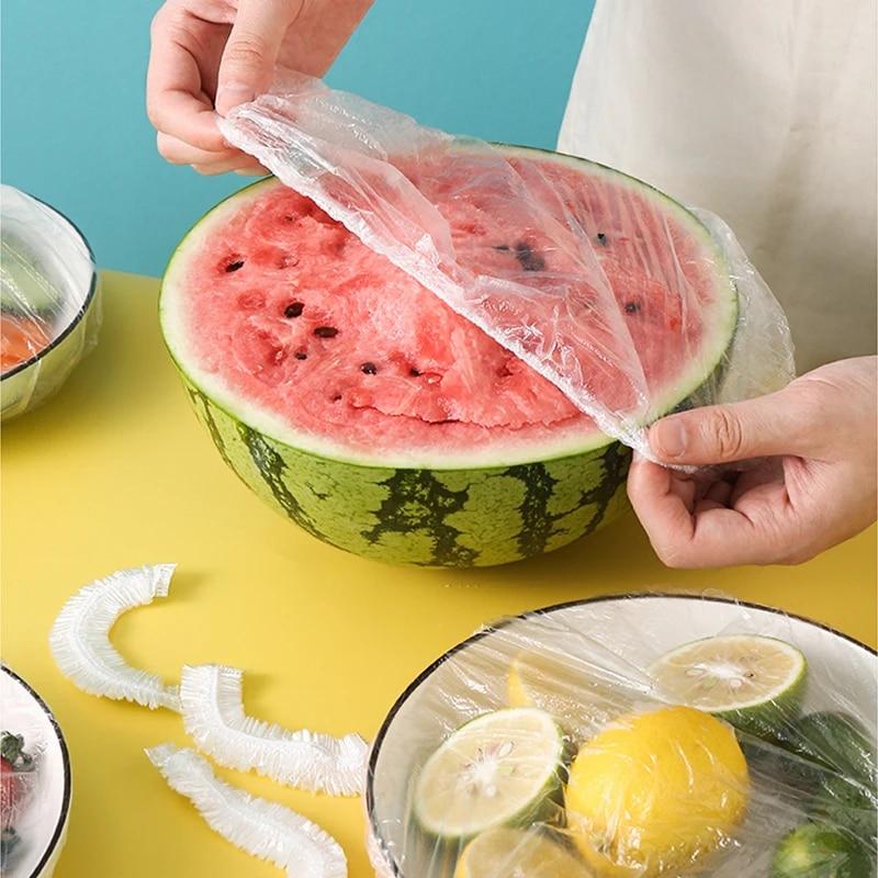100 шт. одноразовые крышки для пищевых продуктов, пластиковая упаковка, эластичные крышки для пищевых продуктов для хранения фруктовых мисок, кухонная пленка для сохранения свежести еды