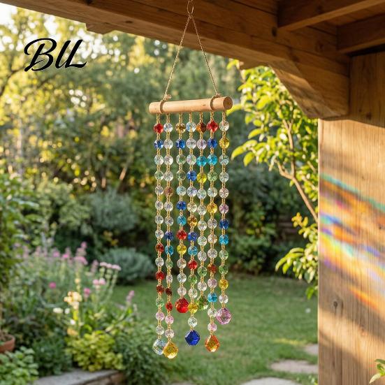 Indoor Window Hanging Ornament Crystal Suncatchers, Crystals Suncatcher, Colorful Glass Beads Chain Outdoor Garden Wind Chimes for Porch Home