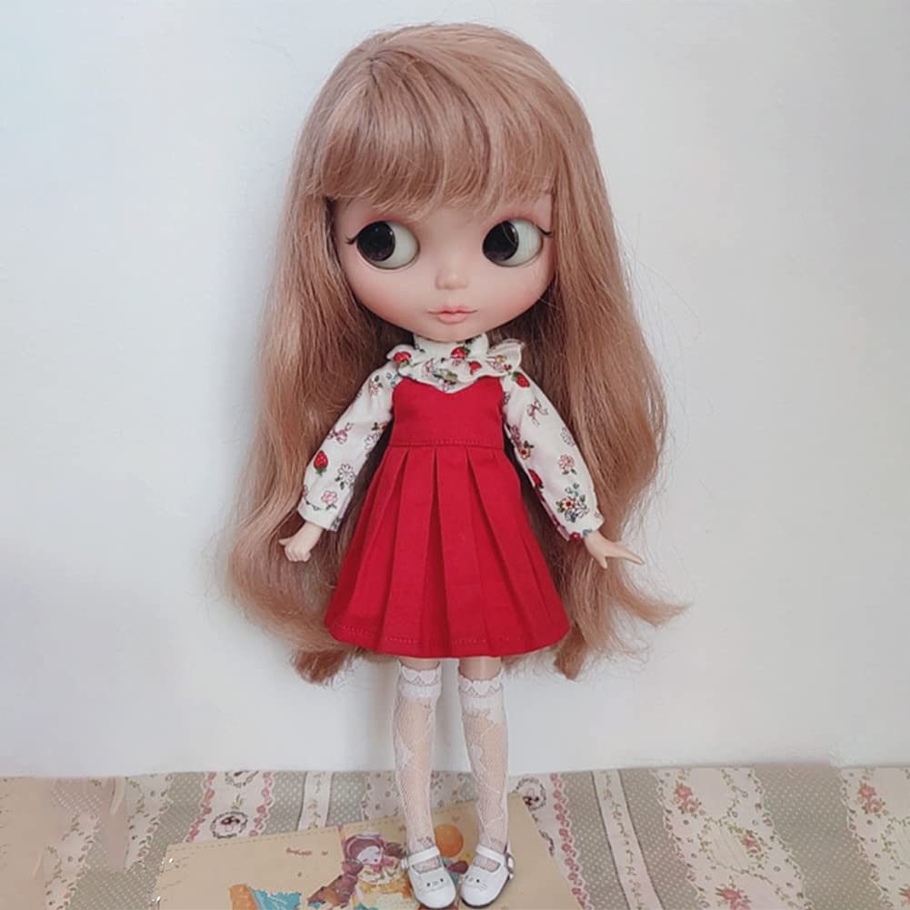 Rakulifey Кукла Blythe Наряд Рубашка с длинным рукавом (красный) и Комплект с юбкой на подтяжках (Набор одежды для Neo Blythe, Совместим с Obitsu 24, Комплект из 2 предметов)