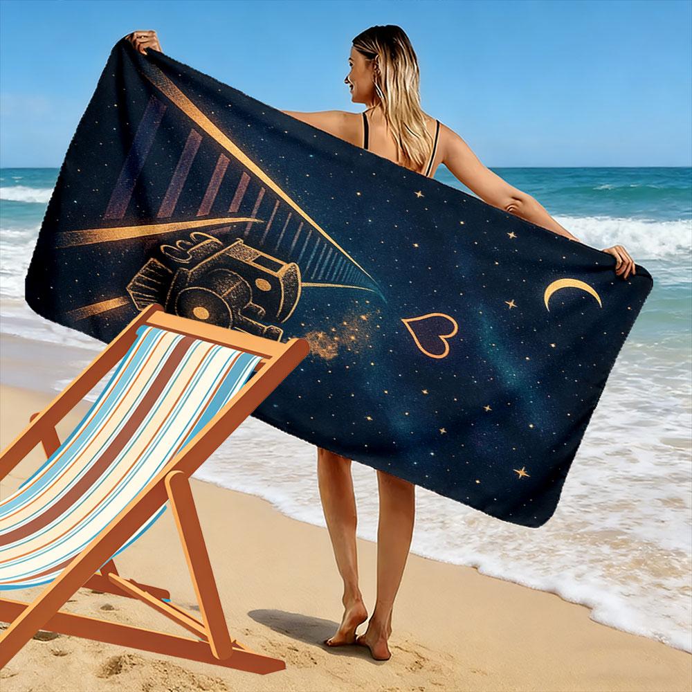 Moonlit dreamy train journey Print beach towel, quick drying, suitable for travel, outdoor sports, jogging, the beach and swimming, gift