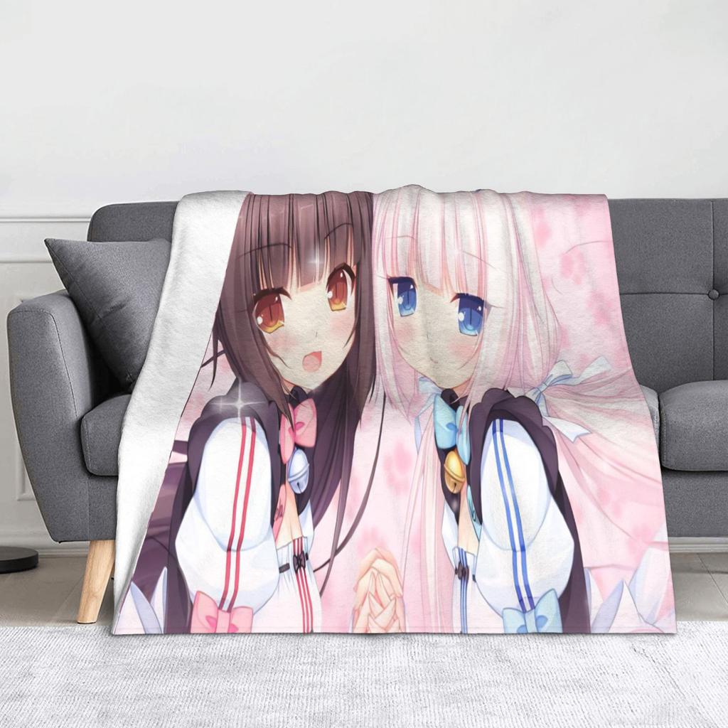 Nekopara Game Chocola and Vanilla Blankets Flannel Summer Air Conditioning  Portable Soft Throw Blanket for Sofa Couch Rug Piece