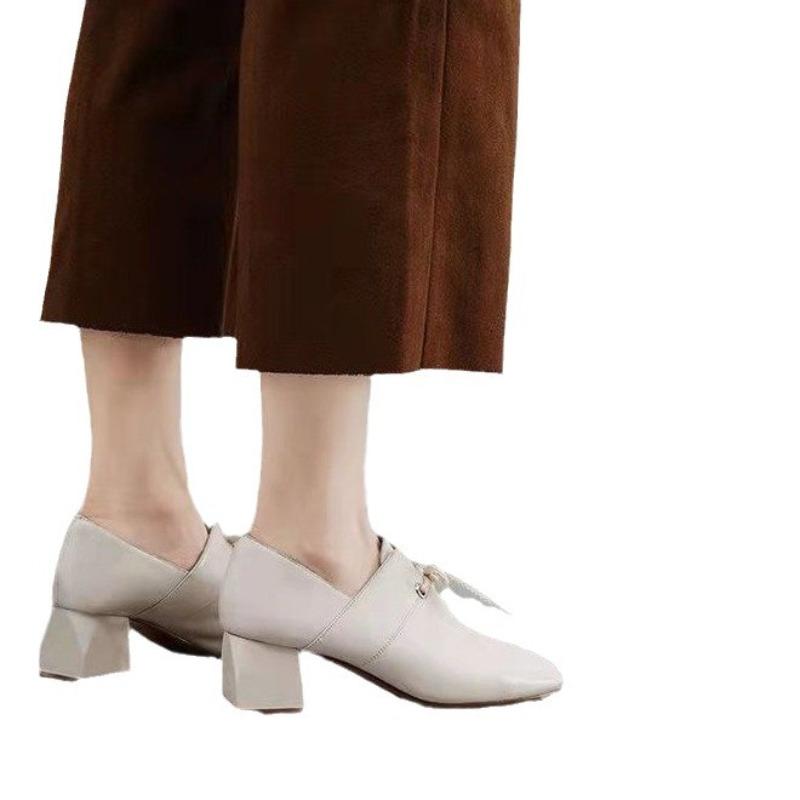 Дизайн Женские Лоферы Туфли из Мягкой Кожи Удобные Повседневные Туфли на Высоком Каблуке Однотонные Туфли Женские Офисные Вечерние Одинарные Туфли Лолита