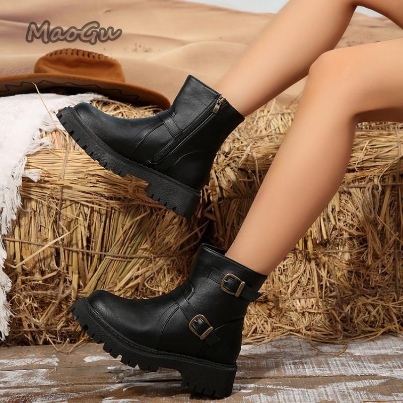 Retro Women'S Platform Boots Fashionable Side Zipper Casual Shoes Outdoor Anti-Slip Women Ankle Boots Botines Para Mujeres 35 40