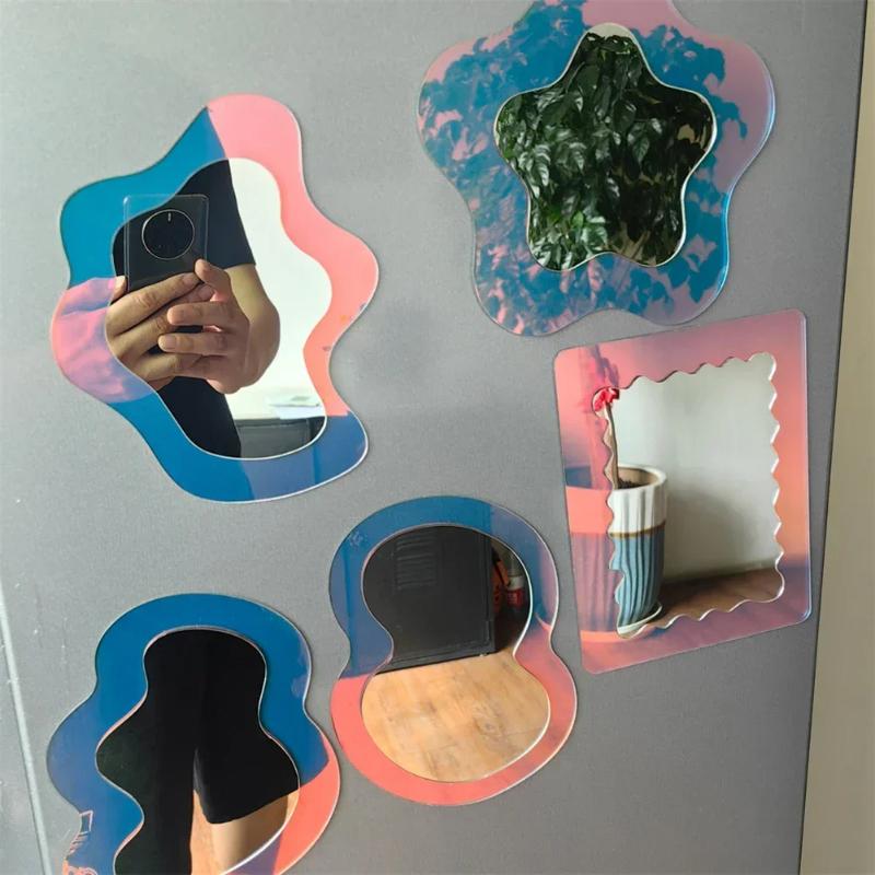 1PC Magnetic Geometric Pattern Mirror for Locker School Bathroom Fridge Cabinet Decorative Makeup Mirror Creative Home Essential