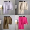 Autumn Winter New Fashion Causal Knitted Pullover Suit Solid Color Half High Collar Wide Leg Pants Two Piece Set