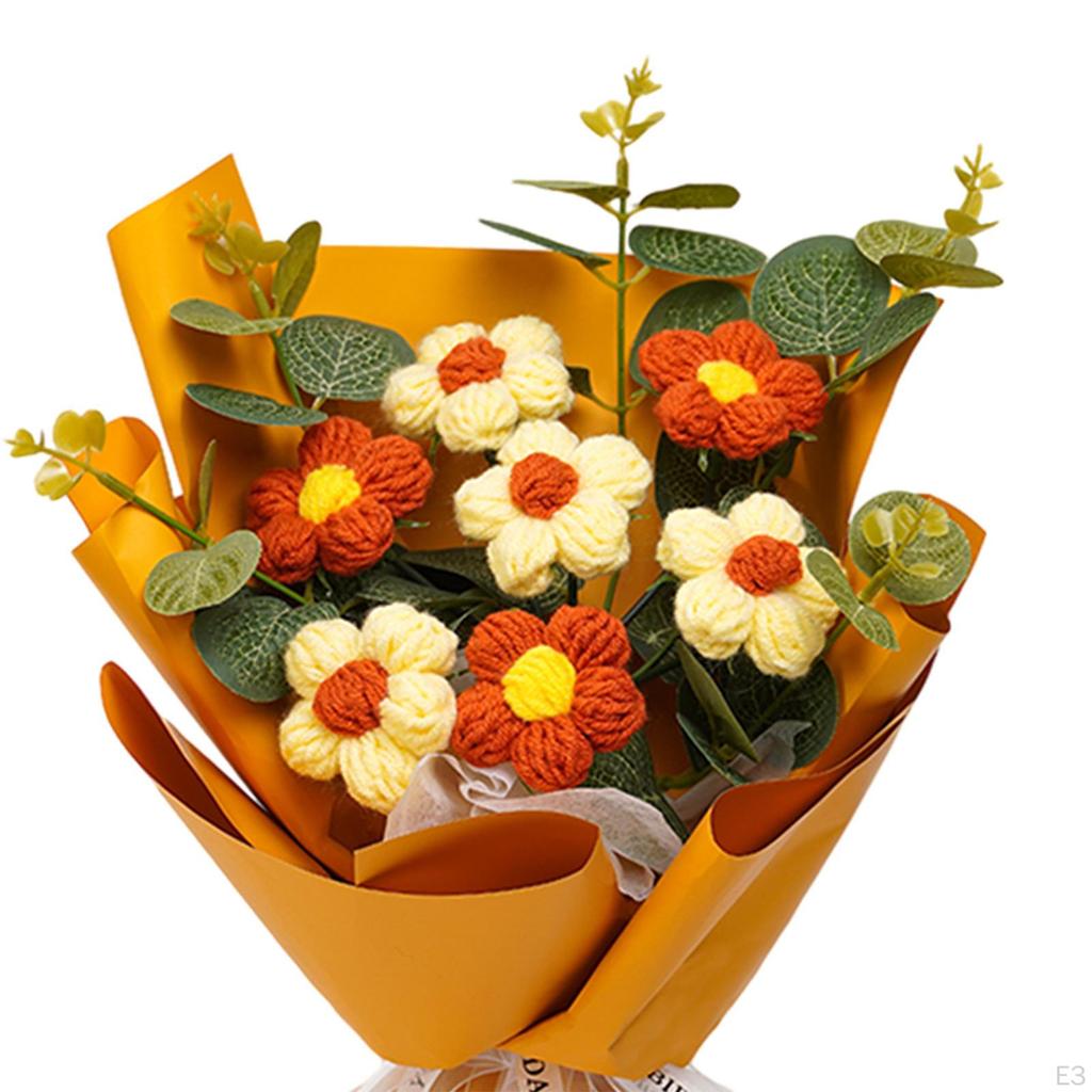 Букет крючком, уже готовый плетеный букет из искусственных цветов на День матери