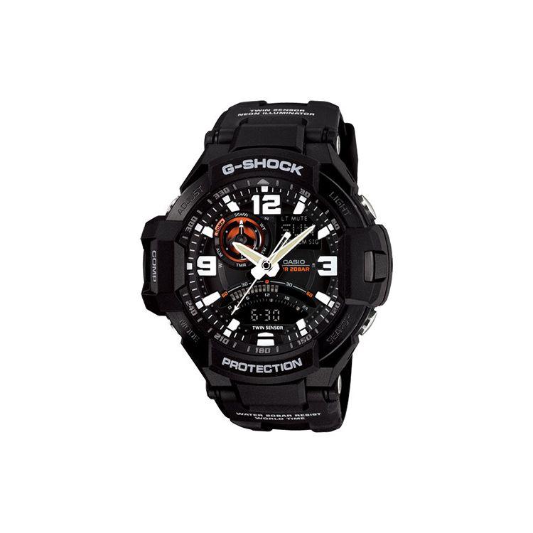 Casio Gravitymaster Военный Стиль Полет Классический Указатель Двойной Дисплей Спортивные Водонепроницаемые Кварцевый Механизм Резиновый Ремешок Мужские Часы Черные GA-1000-1A