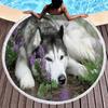 Милый Хаски Собака Домашний Животное Круглое Пляжное Полотенце, Мягкое Впитывающее Быстросохнущее Круглое Полотенце для Плавания с Кисточками Круглое Коврик для Йоги Пикника