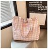 Милая клетчатая сумка через плечо для весны и лета, новая тканевая сумка с надписью, большая вместительная сумка-тоут для студентов
