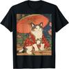 Японская ретро-футболка с изображением гейши и кошки (Neko) в стиле укиё-э